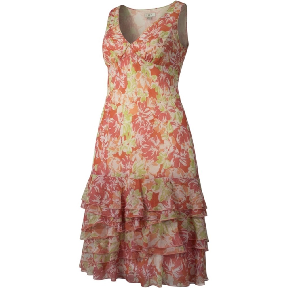 Ann Taylor LOFT Floral Tiered Ruffle Midi Dress Pink Orange Y2K Babydoll size 4